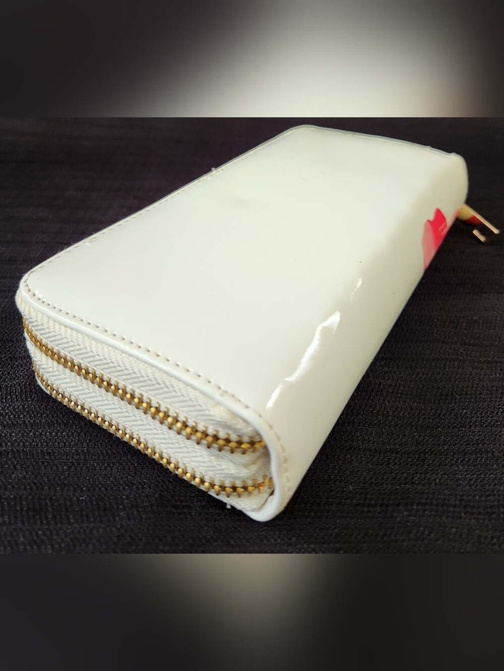 Floral Butterfly Print Double Zip Around Wallet White Patent Faux Leather Clutch - Picture 9 of 16